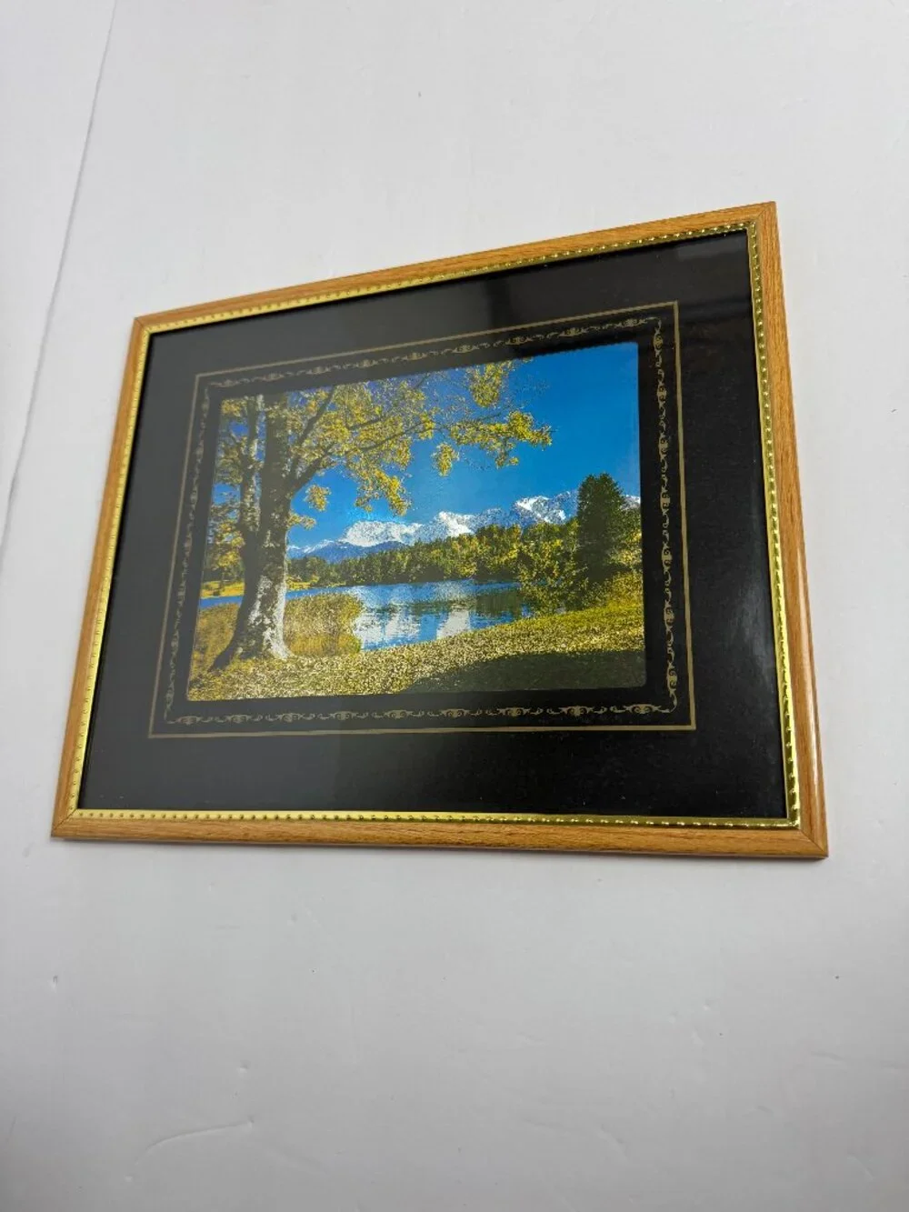 Vintage Holographic Landscape Print Framed Lake Mountain Scenic Wall Art 10x12